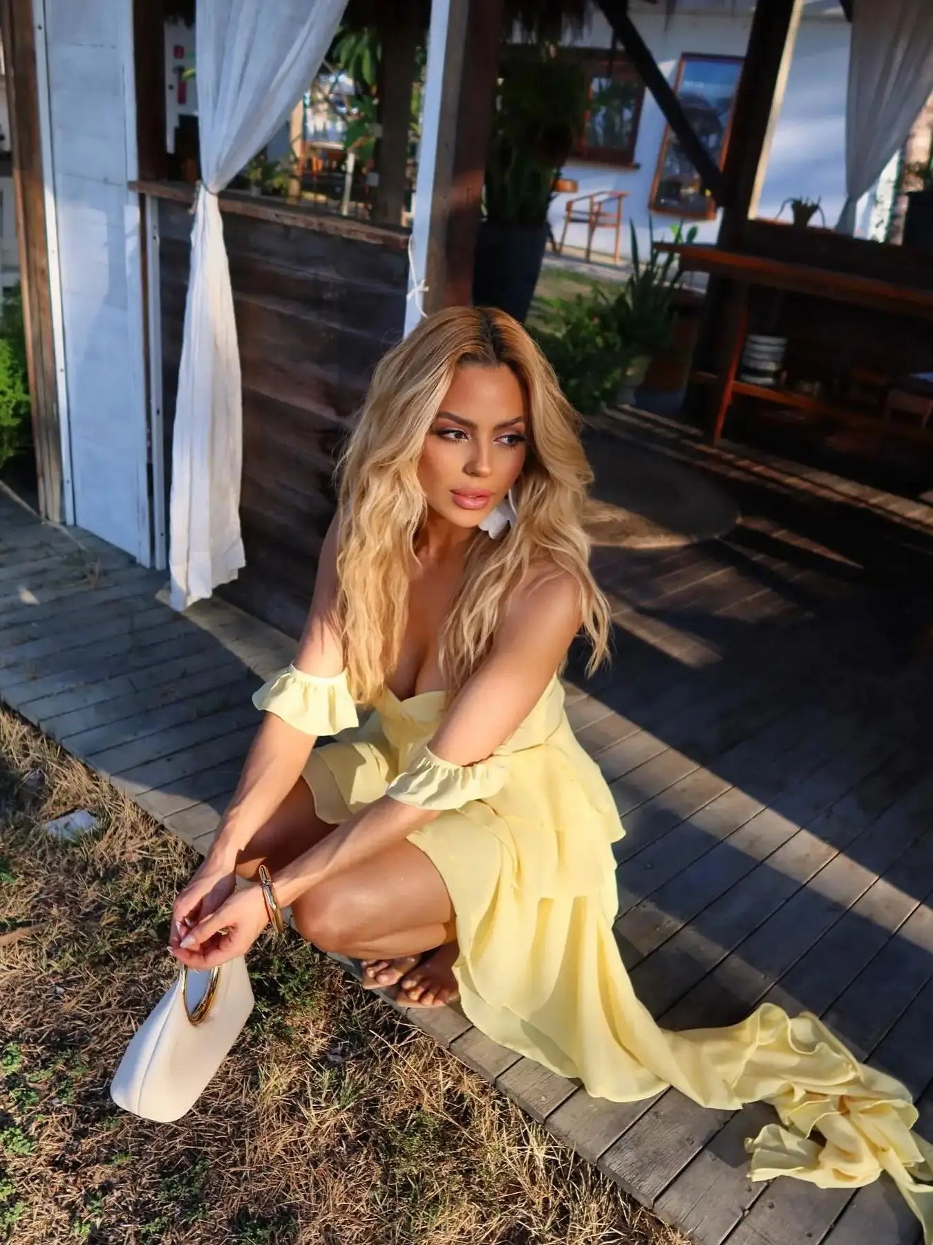 Aiertu  Ruffle Long Dress Women Summer Party Off Shoulder Dresses Ruched Cover Up Elegant Mini Vestidos Holiday Beach Robe Aiertu