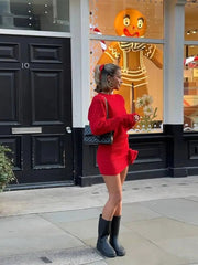 Aiertu  -  Knit Solid Women Sweater Set Straight High Waist Lady Skirts Sets 2025 Fashion Elegant Ribbed Full Sleeve 3D Flower Female Suit Aiertu