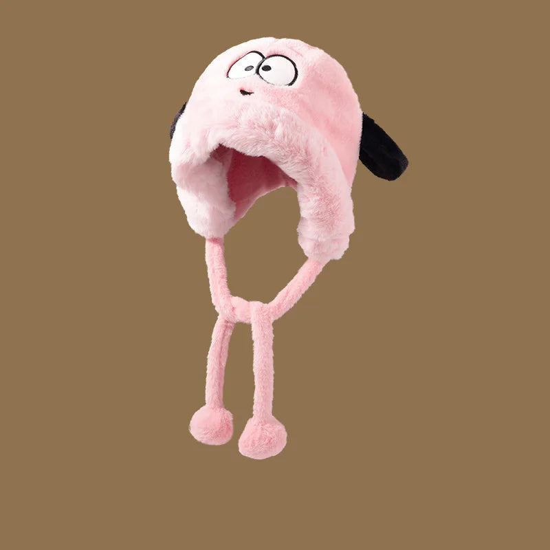 Aiertu  -  Winter Cute Fleece Beanie Hat For Women Girl Cartoon Big Eyes Plush Long Ears Soft Warm Skullies Hat Thickened Earflap Party Cap Aiertu