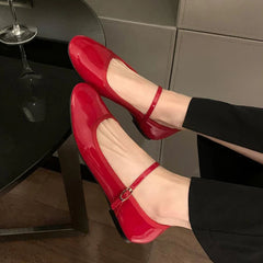 Aiertu  -   Shiny PU Leaather Flats Mary Janes Shoes Women Red Elegant Basic Pointed Toe Loafers Spring Autumn Daily Casual Black Shoes New Aiertu