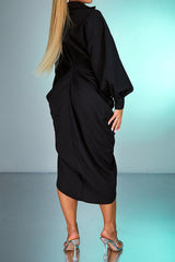 Aiertu  V-Neck Ruched Slit Midi Dress Aiertu