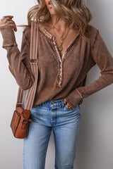 Aiertu  -Casual Plaid Buttons Patchwork V Neck Tops(3 Colors) aiertu