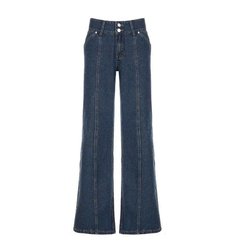 Aiertu  -  Blue Baggy Jeans Japanese 2000s Style Y2k Pants Downtown Girl Aesthetic Denim Flare Pants Streetwear Clothing P67-EZ55 Aiertu