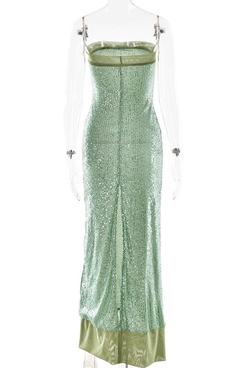 Aiertu  -  Sexy Sequins Slit Sequined Strapless Long Dresses(3 Colors) Aiertu