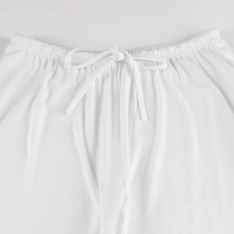Aiertu  Casual Loose White Straight Leg Women Pants Homewear Sweatpants Shirring Basic All-Match Full Length Trousers Bottoms Aiertu