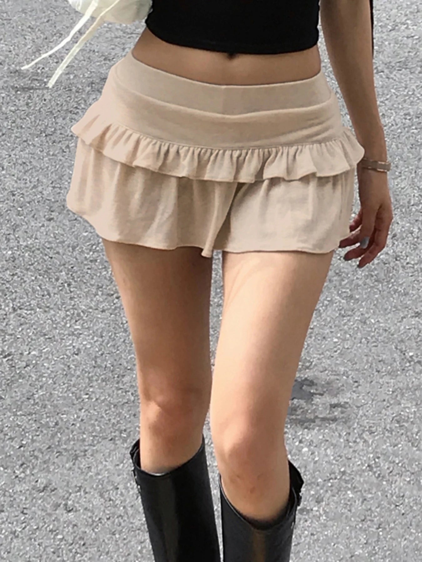 Aiertu  Casual Solid Ruffles A-Line Skirts Preppy Style Basic Slim Low-Waisted Mini Skirts Women 2025 Summer Fashion Streetwear Aiertu