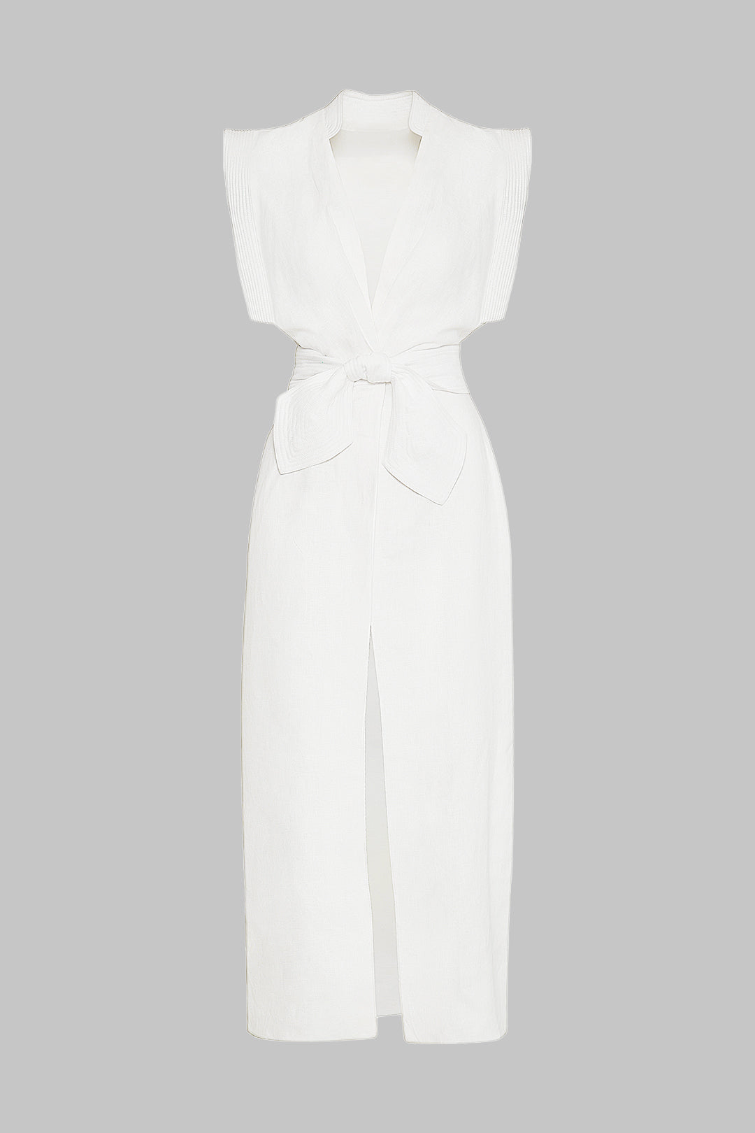 Aiertu  Linen Flutter Sleeve V-Neck Tie Front Slit Maxi Dress Aiertu