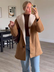 Aiertu  -  Fashion Solid Lapel Women Jacket Lamb Wool Full Sleeve Lady Coat Autumn Winter Warm Thicken Vintage Loose Female Outwear Aiertu