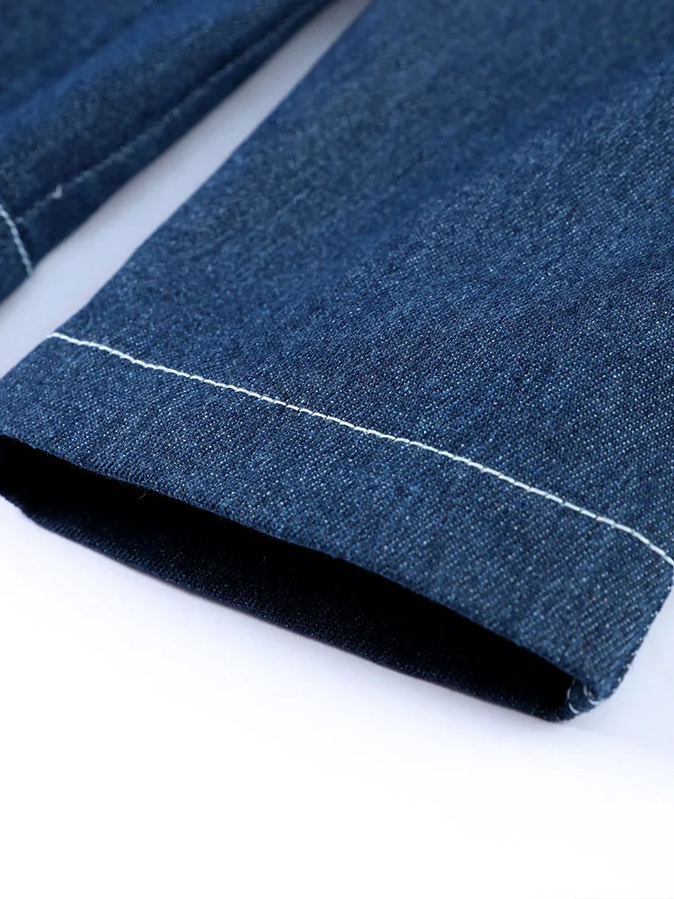 Aiertu  -  Vintage Blue Denim Women's Shirts Slim Lapel Long Sleeve Waist Up Zipper Button Jacket Fashion High Street Female Commuting Tops Aiertu