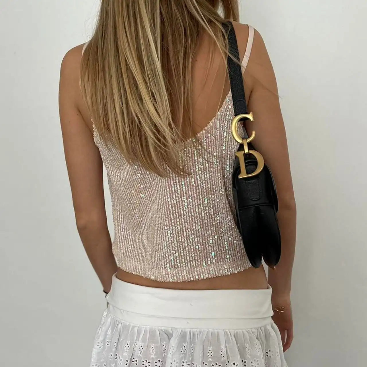 Aiertu  -  Women Sequin Cami Tops Sparkly V Neck Spaghetti Strap Backless Shirts Trendy Summer Clothes for Party Clubwear Aiertu