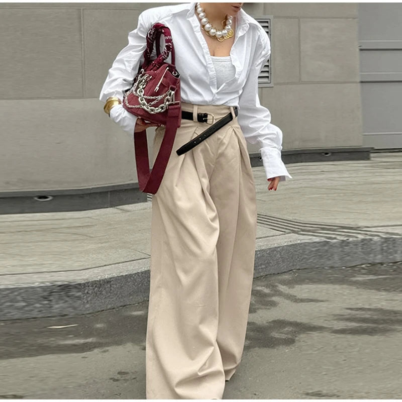 Aiertu  -  Casual Khaki Pleated Wide Legs Pants Women Chic High Waist Baggy Trousers Female 2026 Spring Summer New Fashion Office Pant Aiertu