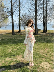 Aiertu  -  New French Style Sweet Style Set Summer Women's Royal Sister Romantic Lace Fishbone Corset  Half Skirt Trendy Suit Aiertu