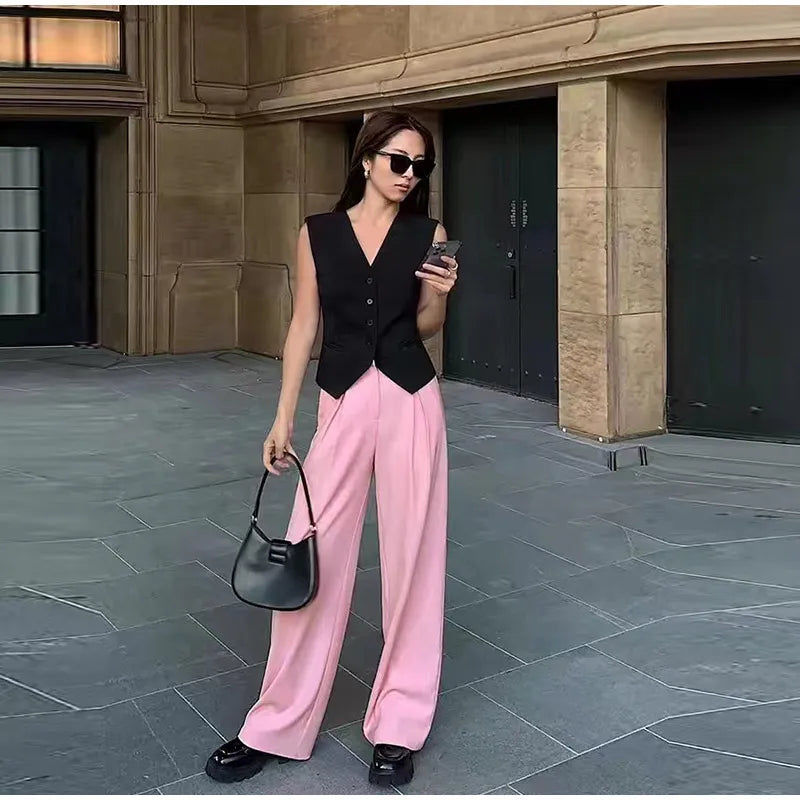 Aiertu  -  Fashion Temperament V-neck Small Suit Vest Women 2026 Spring Summer Slim Solid Color Single Breasted Coat Female Commute Clothes Aiertu