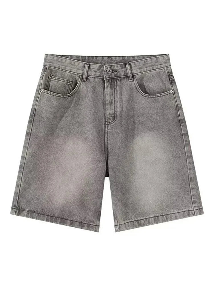 Aiertu  -  Women's Washed Denim Shorts Retro Neutral Style Quarter Bottoms Wide Leg Capris Female High Waist Straight Kenn-length Jeans 2XL Aiertu