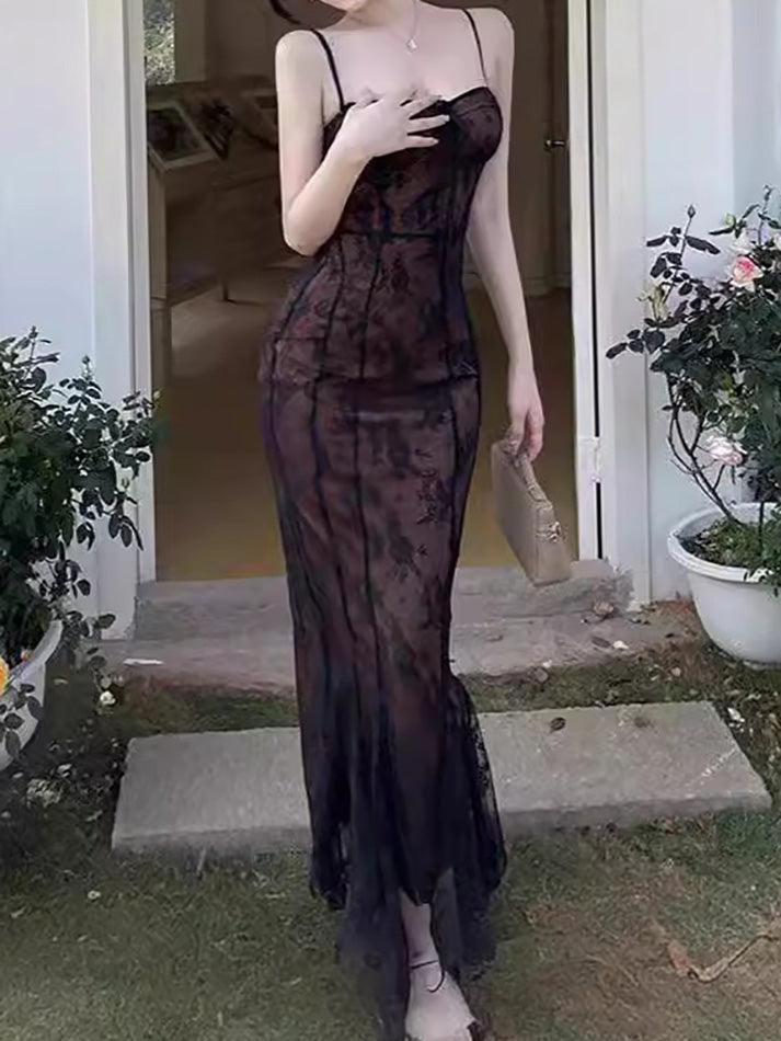 Aiertu  -  Lace Tie Slim Fishtail Dress Aiertu