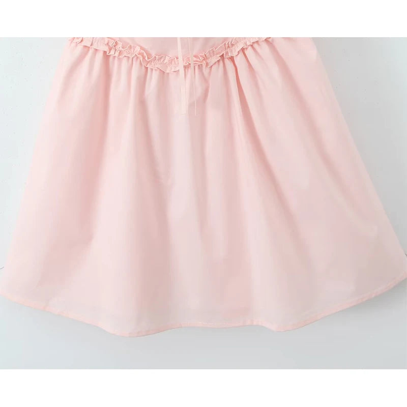 Aiertu  -  Summer Women Elegant Pink Mini Dress Vintage Puff Sleeve Slim Low Waist Birthday Party Dresses Bandage Back Robe Aiertu
