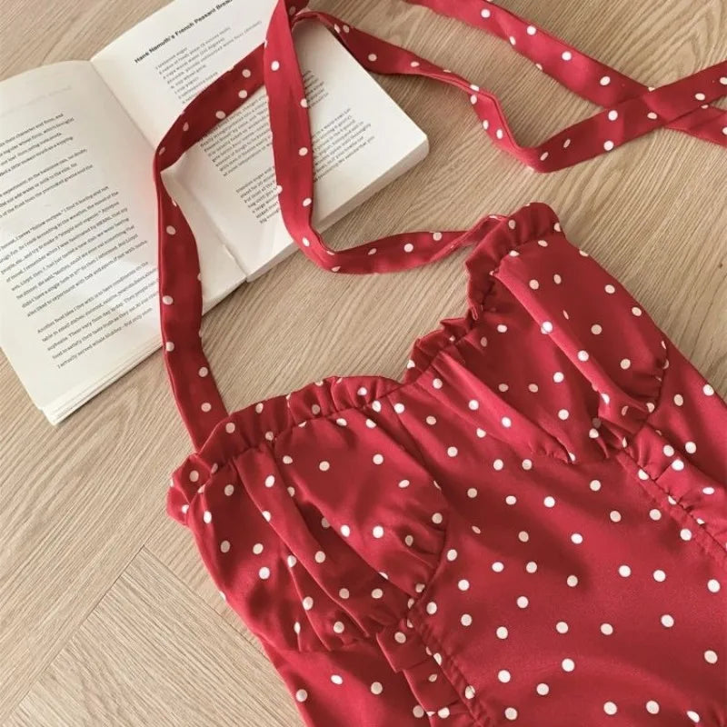 Aiertu  -   Long Dresses Backless Polka Dot Spring Summer Halter Women Dress Korean Fashion Vintage Elegant Vestidos Mujer Aiertu