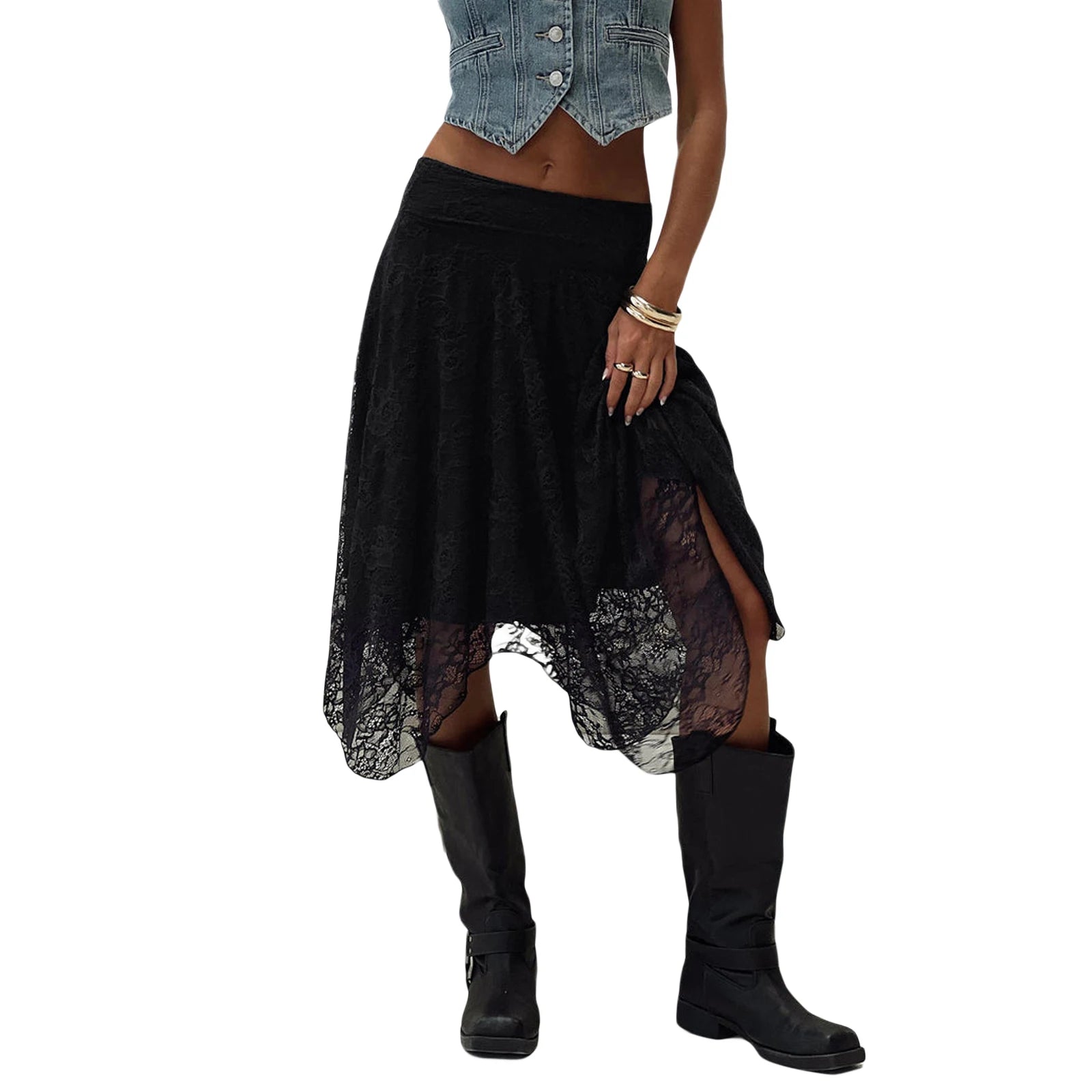 Aiertu  -  Women Lace Skirt Elegant Low Waisted Skirt Irregular Summer Midi Skirt for Casual Daily Aiertu