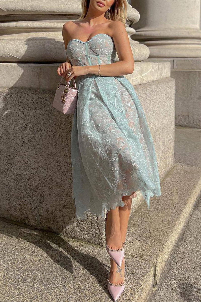 Aiertu  -Print Patchwork Strapless Irregular Dress Dresses(6 Colors) aiertu