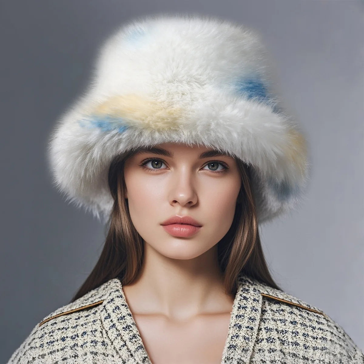 Aiertu  -  Winter Tie-dyed Bucket Hat Imitation Fur Y2k Warm Plush Bucket Hat Unisex Bucket Hat Gorros Invierno Mujer Aiertu