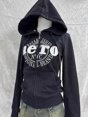 Aiertu  -  Autumn New Y2k Street Letter Embroidered Zipper Hoodie Punk Retro Casual Harajuku Daily Slim Clothes Sports Couple Jacket Aiertu