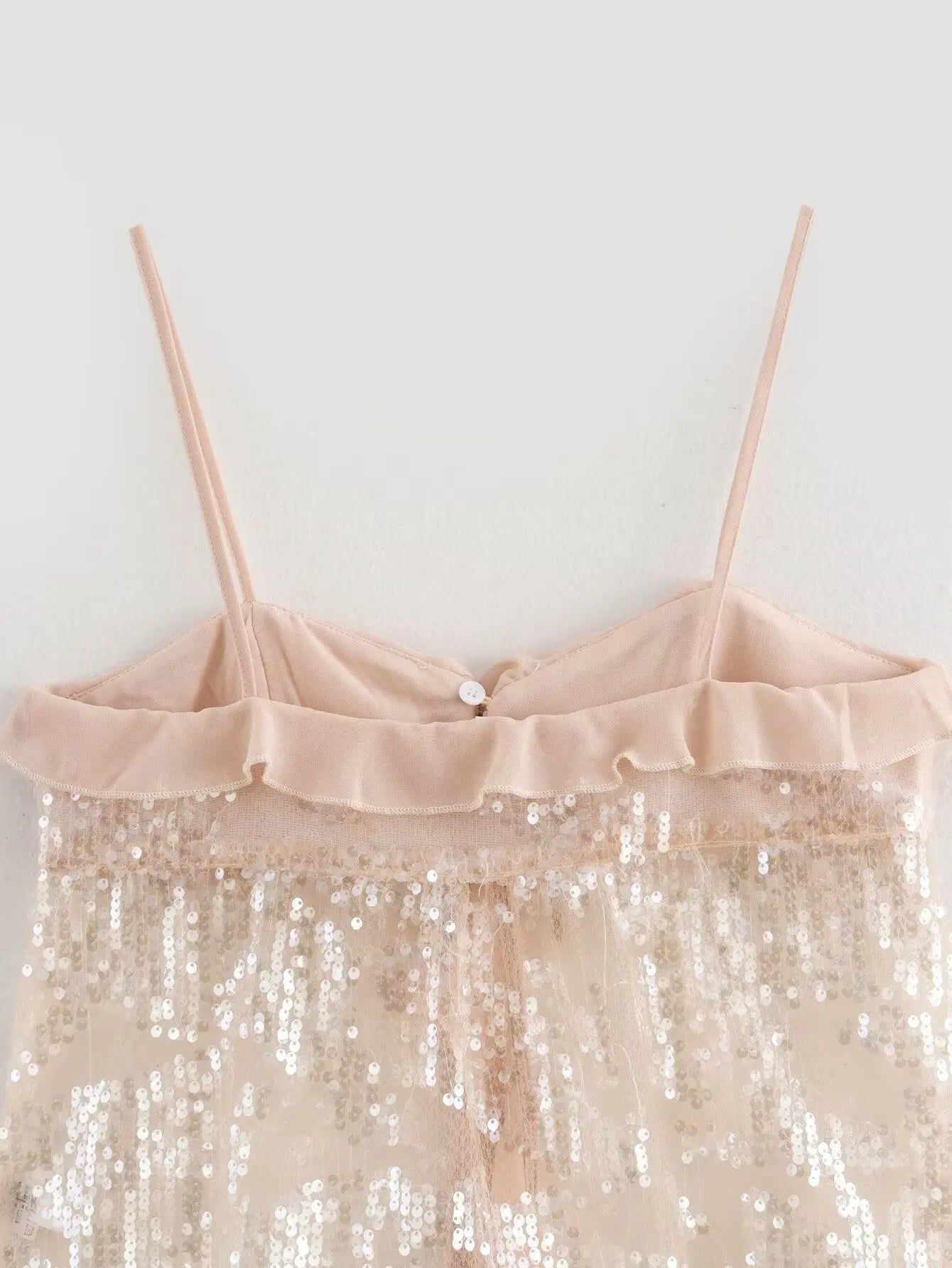 Aiertu  -  Summer Chic Pleat Ruffles Chiffon Sequined Backless Tops Women Sexy Split Lace-up Crop Tanks Female Holiday Beach Outfits Aiertu
