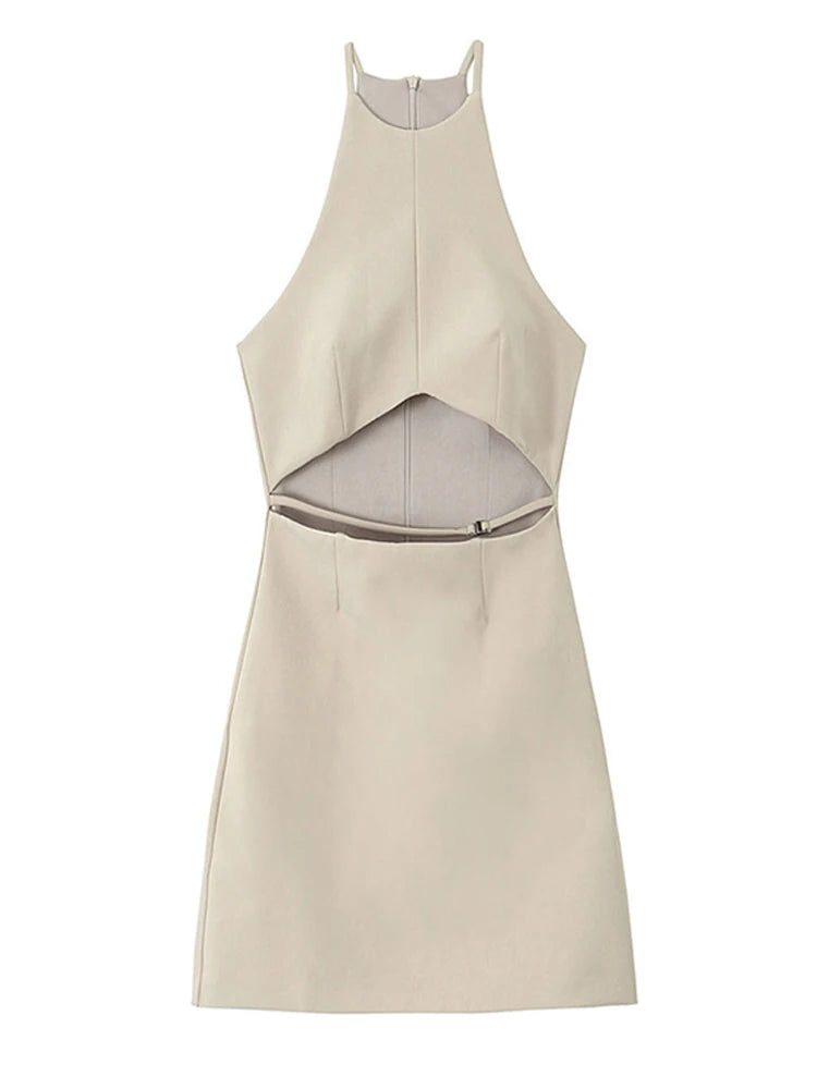 Aiertu  -  Sexy Hollow Out Short Dresses Women O-Neck Off Shoulder Halter Sleeveless Female Mini Dress Summer New Lady Party Vestidos Aiertu