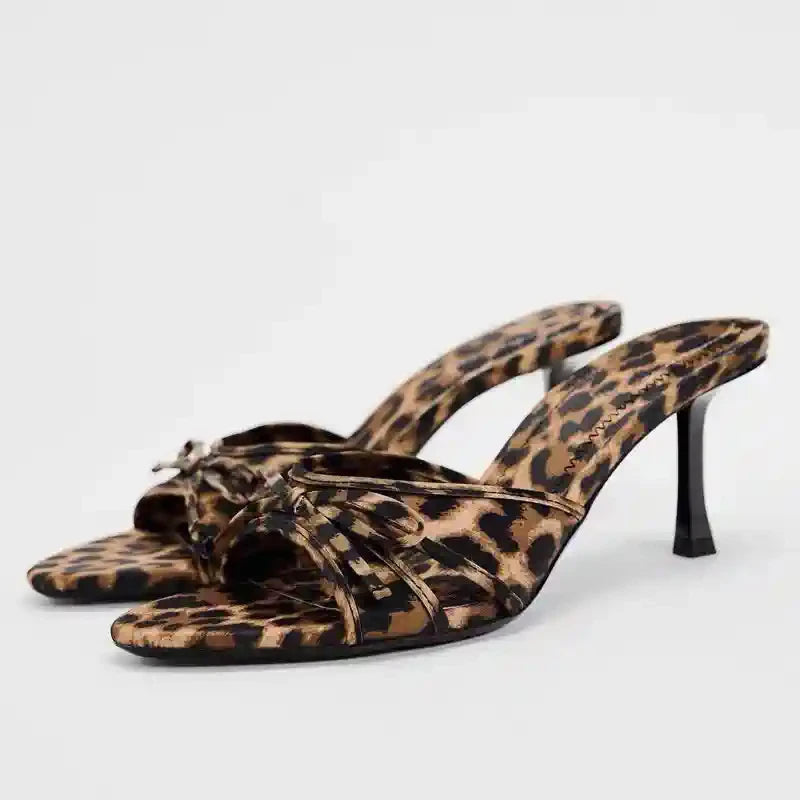 Aiertu  -  Gladiator Summers Leopard Women Slippers Shoes Casual Street Style Ladies Open Toe High Heel Slides Aiertu