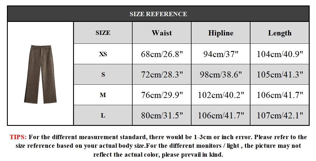 Aiertu  Women Fashion Brown Front Zipper Straight Pants Vintage Mid Waist Full Length Female Chic Lady Trousers Aiertu