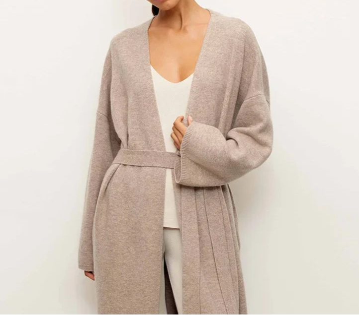 Aiertu  -  Elegant Solid Knitted Women Cardigan Long Sleeve Loose Female Coat 2024 Casual Lace Up Belt Lazy V-neck Lady Knitwear Coats Aiertu