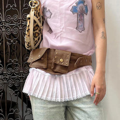 Aiertu  -  Harajuku Brown Buttons Vintage Female Belts Pockets Y2K Grunge Bum Bag Waistband Accessories Wide Sashes Outfits Aiertu