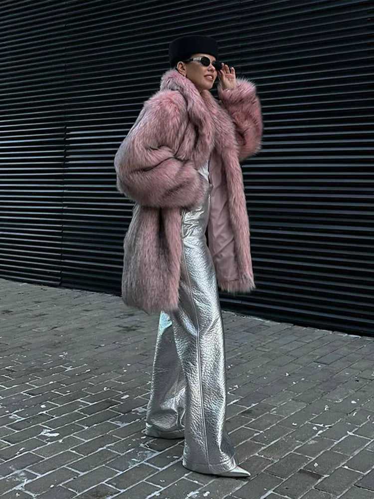 Aiertu  -  party look snspos Fashion Long Faux Fur Women Coat Full Sleeve Oversize Lady Jacket 2024 Autumn Winter Elegant All Match Warm Female Overcoat Aiertu