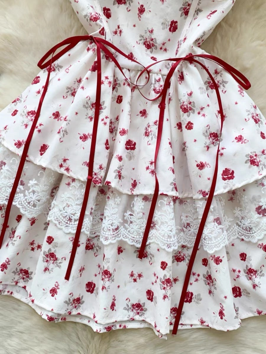 Aiertu  Cherry Bird Red Ribbon Coquette Dress Aiertu