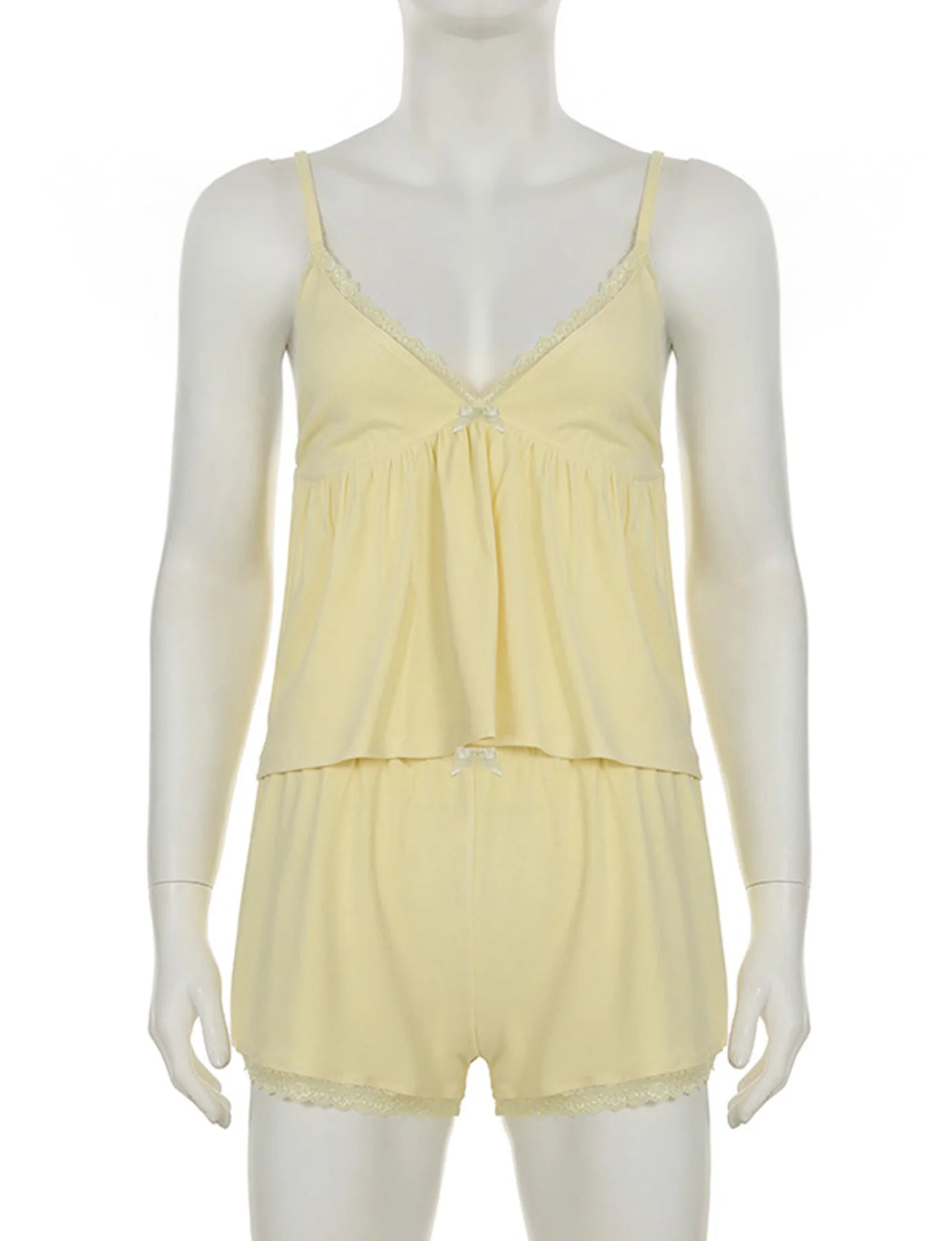 Aiertu  -  Lace Patchwork Solid Backless Two-piece Set Sleeveless Halter Vacation Sexy Sweet Suit Deep V-neck Summer Twinset Aiertu