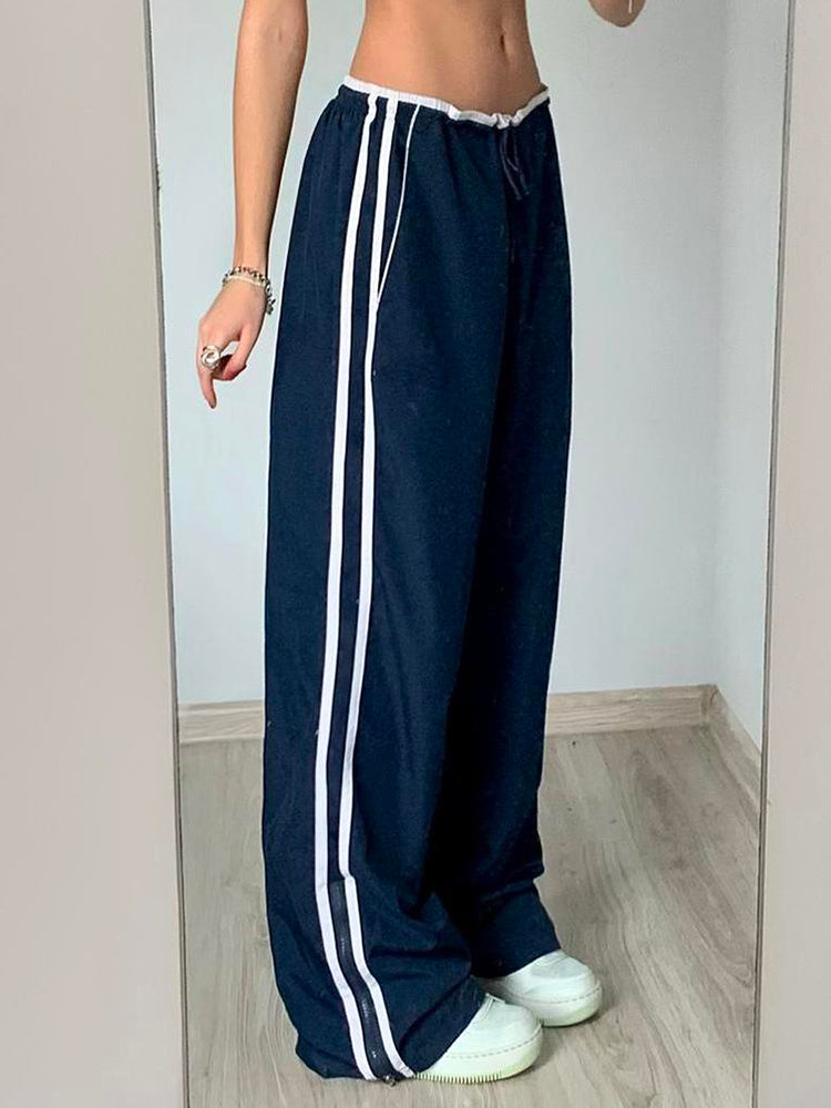 Aiertu - summer inspo Hot Side Zipper Split Contrast Stripe Loose Casual Women Straight Leg Pants Y2K Baggy Trousers Aiertu