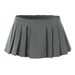 Aiertu  -  2 color Y2K Grey Striped Print Pleated Mini Skirt Sexy Side Zipper Wood ears Low Waist Short Skater Skirts With Underwear Lining Aiertu