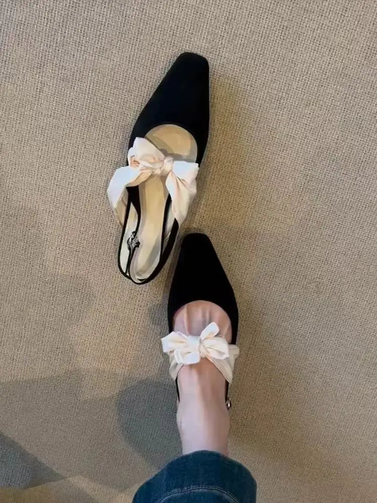 Aiertu  -  Bow Flat Sandals Women Pointed Toe Shoes Slingback Elegant Summer Trend Woman Slippers Shallow Marie Janes Dress Sandalias Aiertu