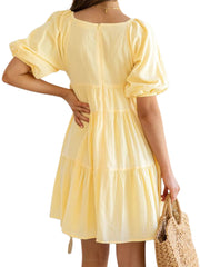 Aiertu  -  Elegant Maternity Dress for Summer Photoshoot - Stylish V-Neck A-Line Pregnancy Clothes with Puff Sleeves Solid Color Casual Aiertu