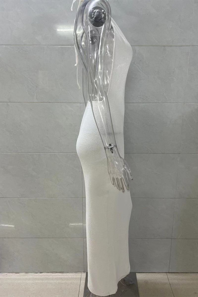 Aiertu  -  Sexy Solid Color Lace Up Backless Halter One Step Skirt Dresses Aiertu