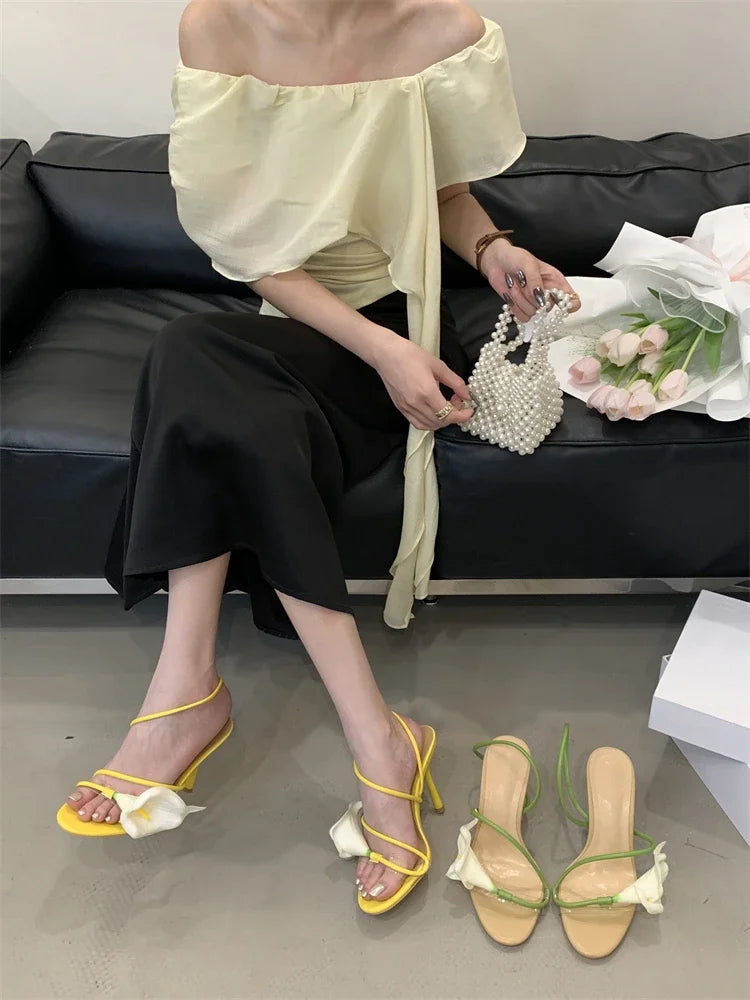 Aiertu  -   Sexy PVC Transparent Flower Narrow Band Women Sandals Street Style Open Toe Thin High Heels Party Prom Shoes Aiertu