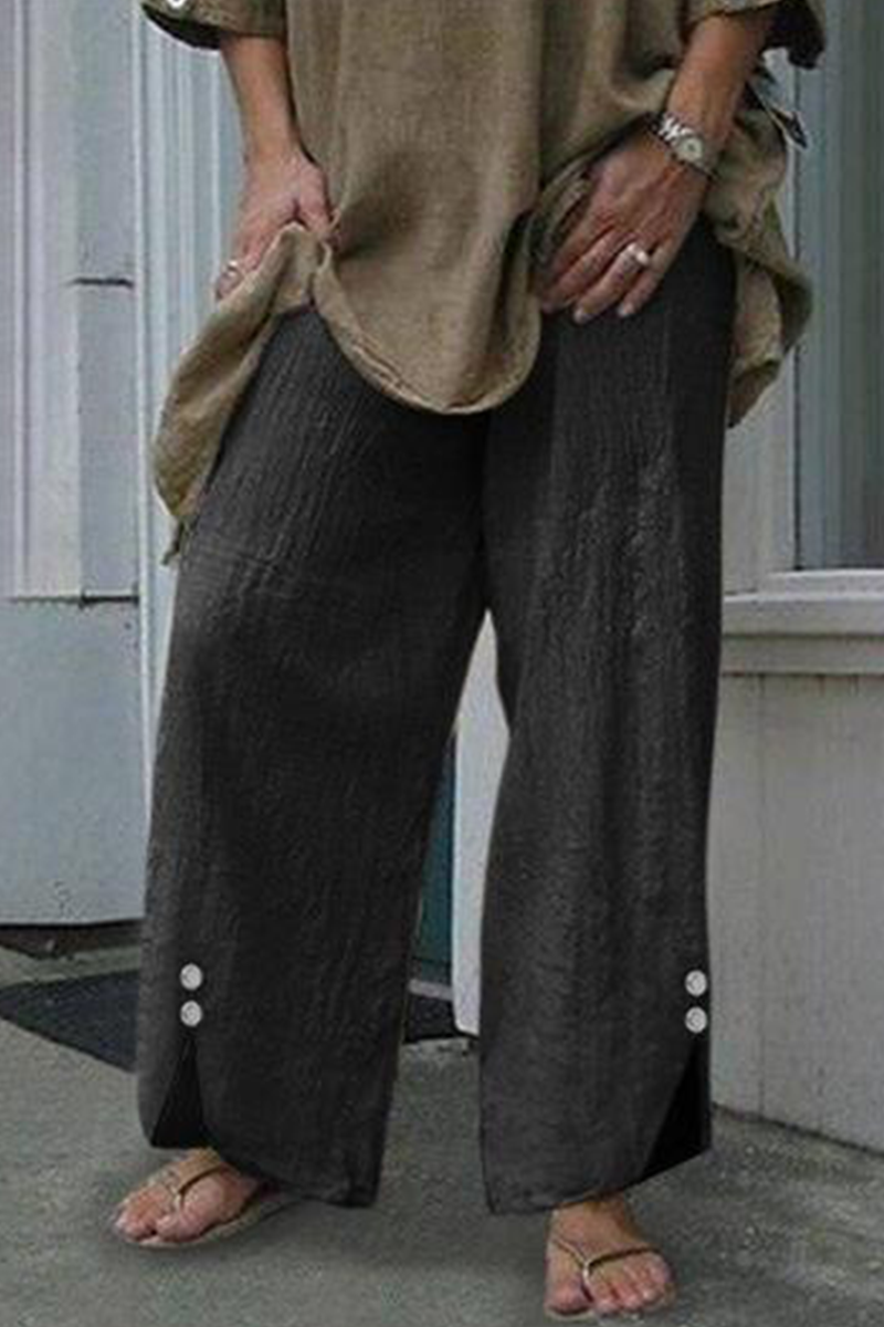 Aiertu  -  Casual Solid Patchwork Buttons Straight Wide Leg Solid Color Bottoms(6 Colors) Aiertu