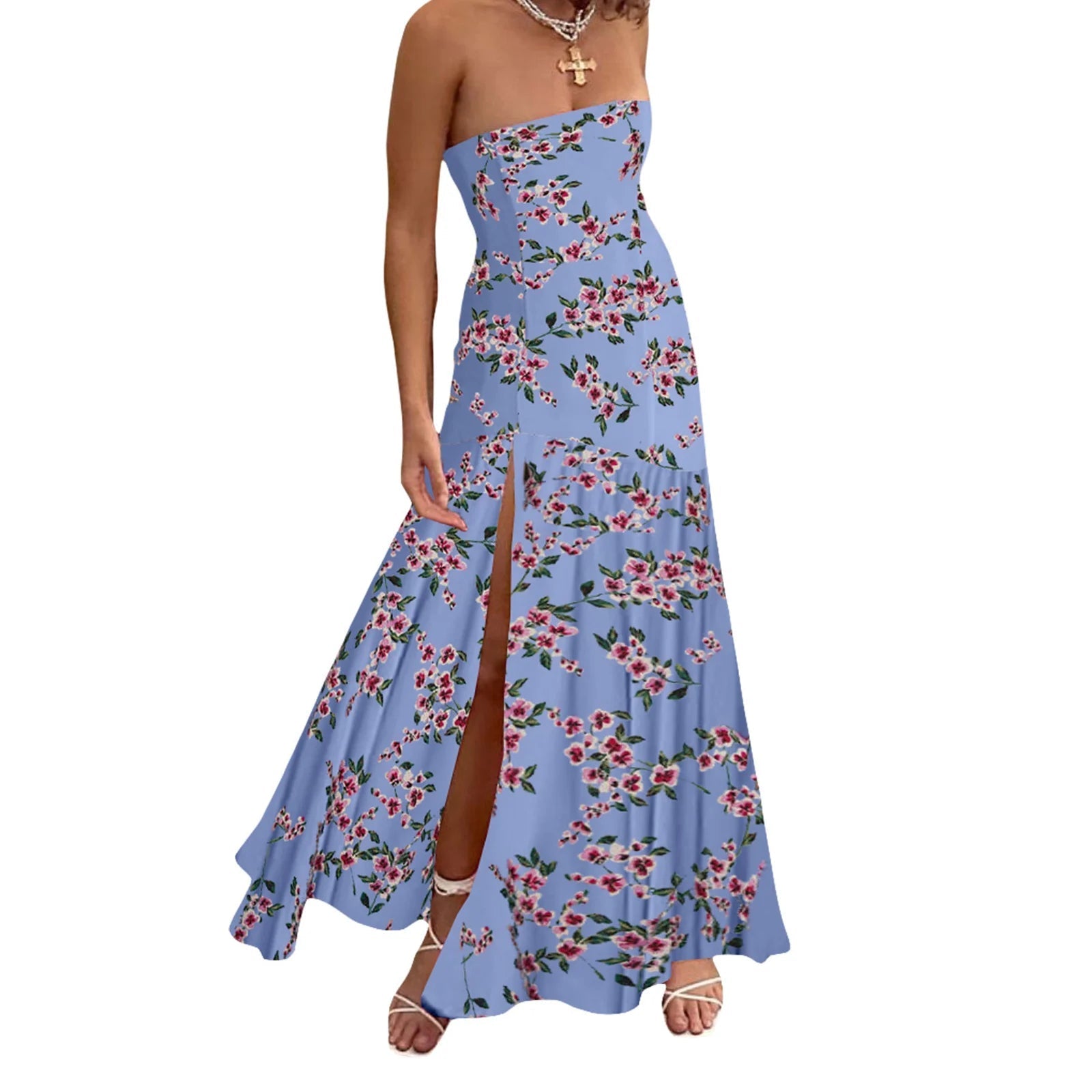 Aiertu  -   Women Off Shoulder Ruffle Dress Elegant Floral Print High Low Hem Maxi Dress for Wedding Party Prom Evening Gown Beach Aiertu