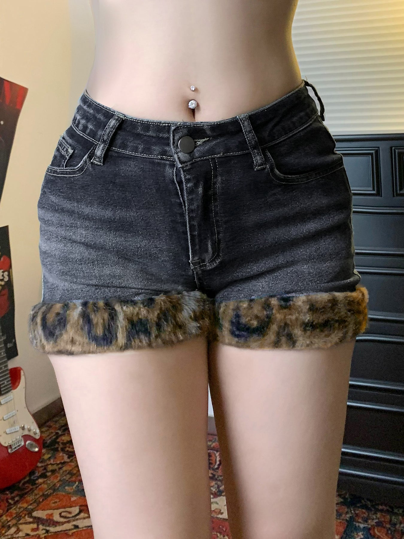 Aiertu - summer inspo Fashion Y2k Leopard Faux Fur Spliced Jean Shorts Women Chic Trendy Street Shorts Retro Exquisite Aiertu