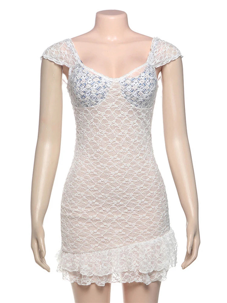 Aiertu  -  Sexy Lace Mini Dress For Women Fashion Splice High Waist Suspender Dress Bodycon Sleeveless Female Backless Party Dress Aiertu