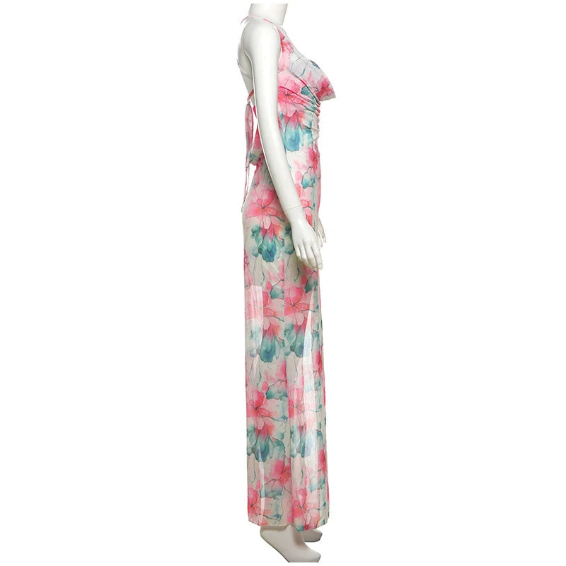Aiertu  -  Women Sexy Off Shoulder 3 Piece Set Chic Printed High Slit Skirt Sleeveless Camisole Suit 2026 Summer Beach Vacation Lady Outfit Aiertu