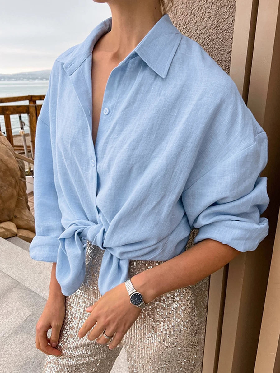 Aiertu  -  Casual Solid Color Blouses Autumn New Women Single Breasted Long Sleeve Shirts Female Simple Fashion Turndown Collar Blouse 2026 Aiertu