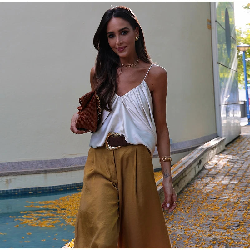 Aiertu  -  Y2k Satin Pleated Cropped Vest For Women Summer Elegant Irregular Hem Suspender Tops Female Street Backless Sleeveless Chic Tank Aiertu