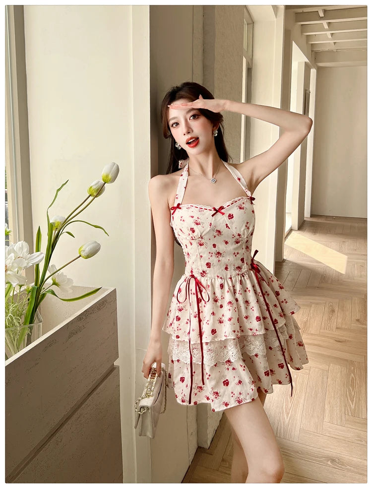 Aiertu  Cherry Bird Red Ribbon Coquette Dress Aiertu