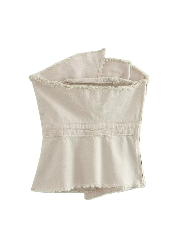Aiertu  -  Women Summer Camis Tank Tops Fashion Solid Slim Strapless Asymmetry Off shoulder Female Elegant Street Top Clothing Aiertu