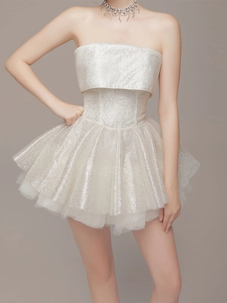 Aiertu  -  Women's White A-line Evening Dress Vintage Off Shoulder Mini Luxury Dresses Y2k Party Club One Piece Frocks 2000s Clothes Aiertu